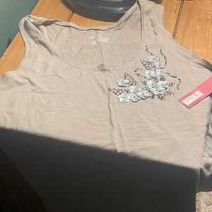 Merona Light Gray Tank Top with Blue Floral Accents